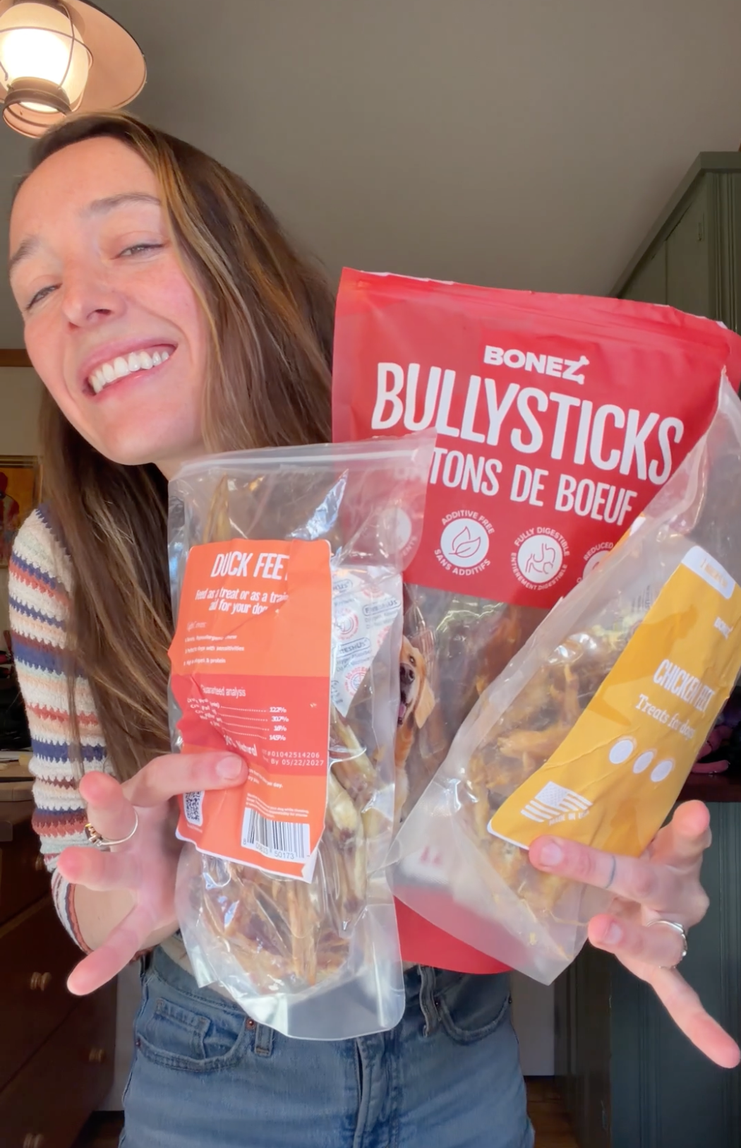 A happy Bonez customer with her dog treats